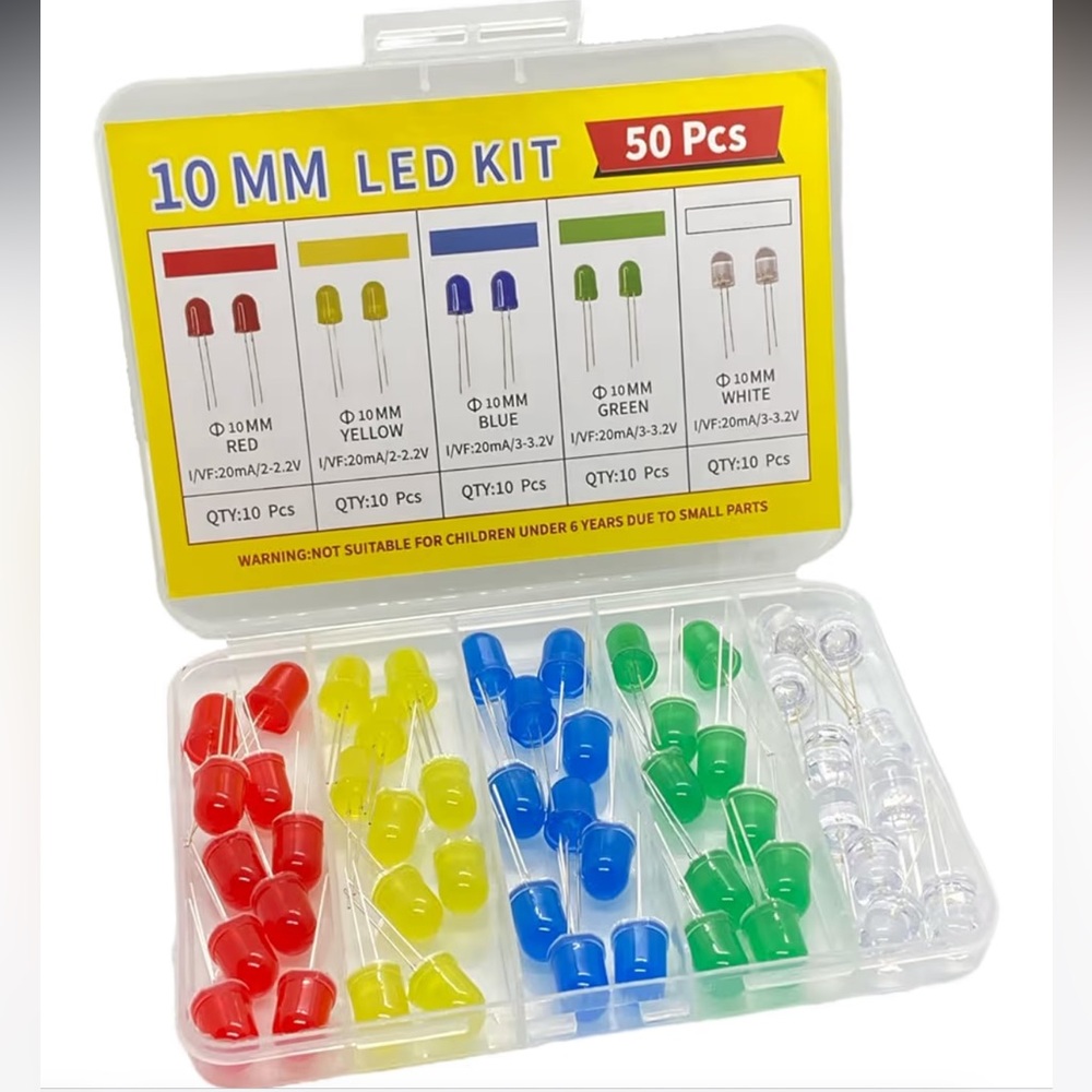 50 Piece 10mm LED Diode Kit for Arduino/Low Voltage Circuits High Brightness